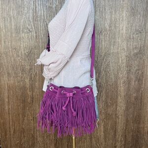 Rebecca Minkoff Suede Fringe Drawstring Shoulder Bag